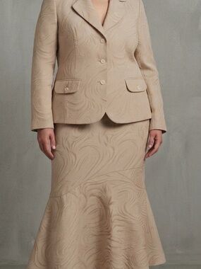 Cato Beige & Gold Textured Jacket Ensemble